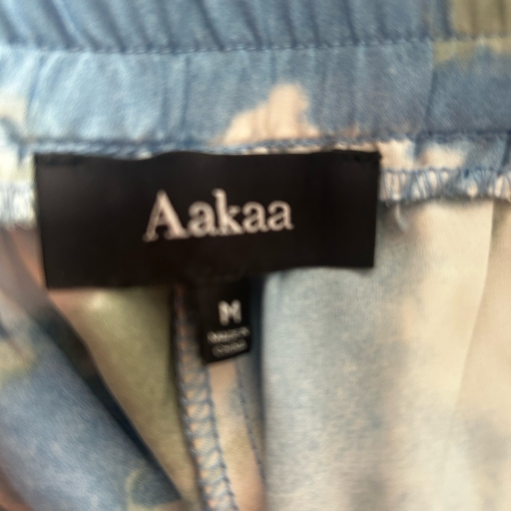 Aakaa Flowy Blue Green White Tie Dye Wide Leg Lounge Pants - Picture 3 of 5